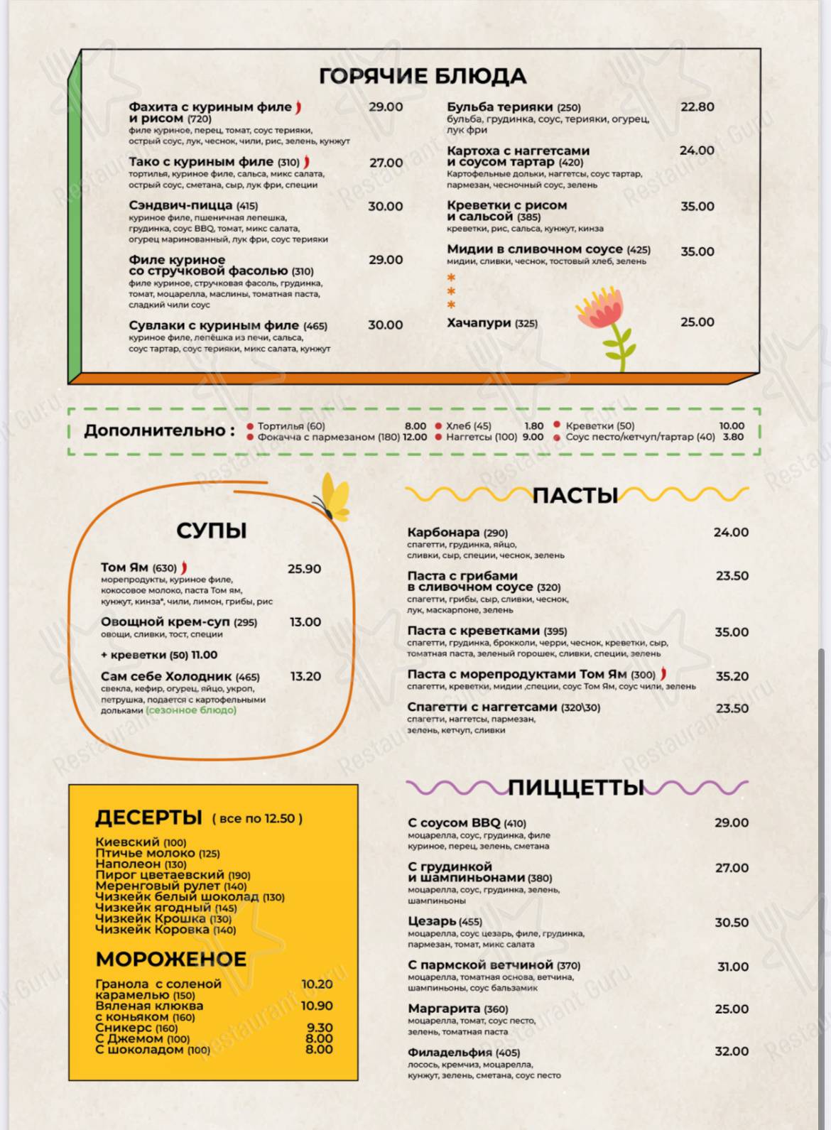 Меню для посетителей кафе Кукуха