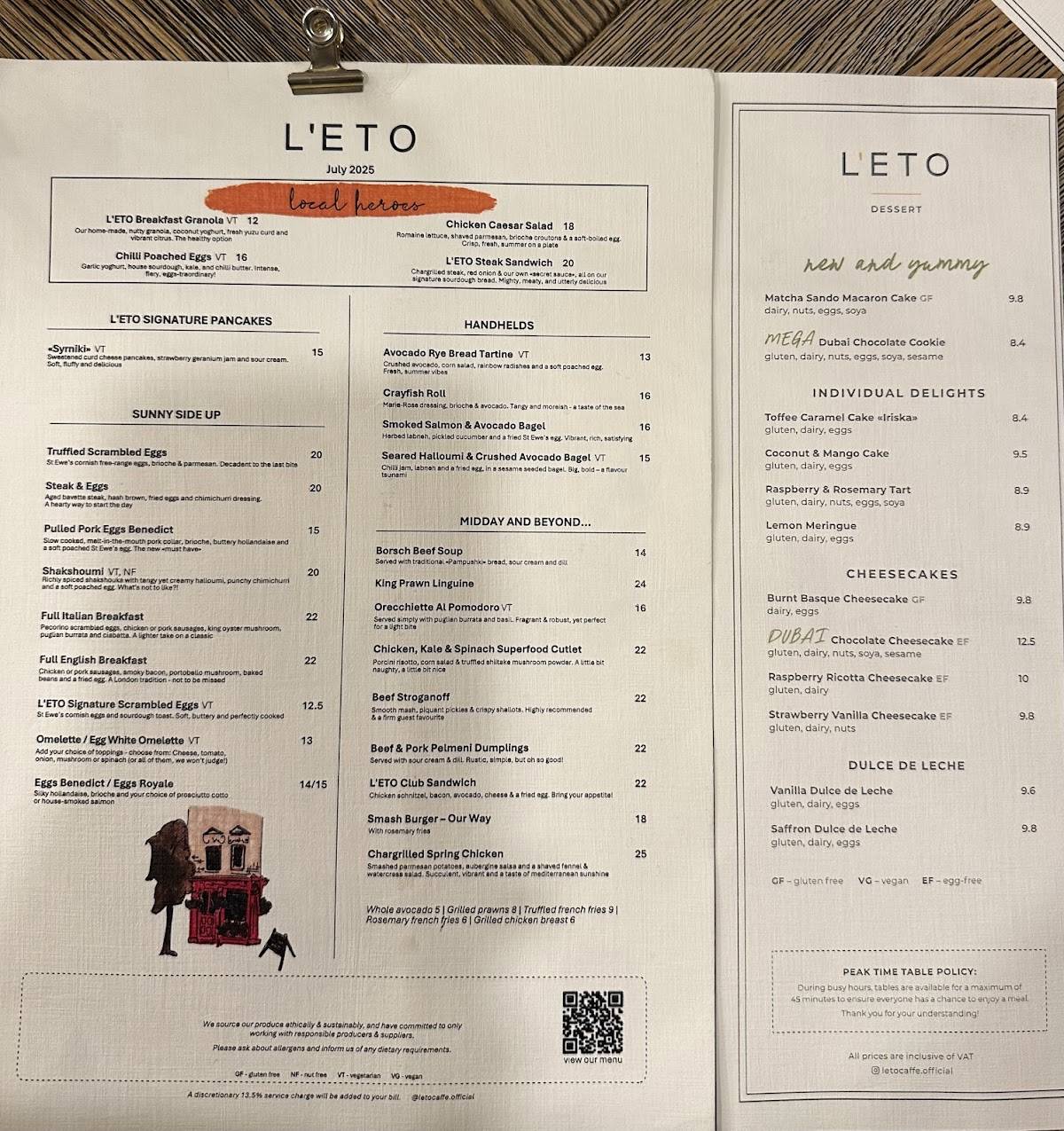 L'ETO Belgravia меню