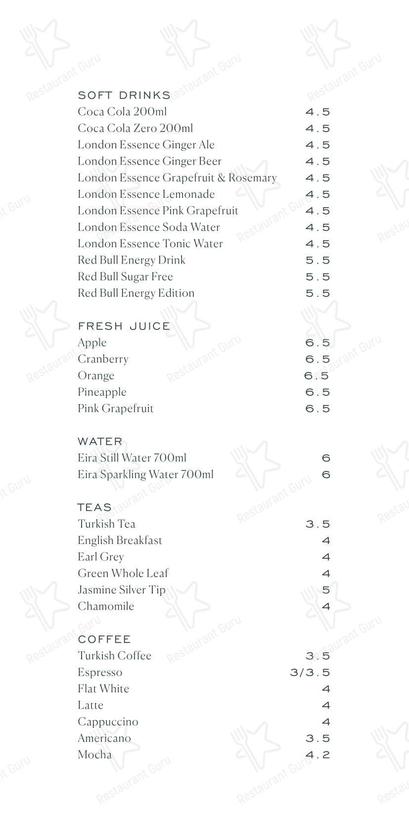 Takeaway Menu ресторана LEYDI в Лондоне