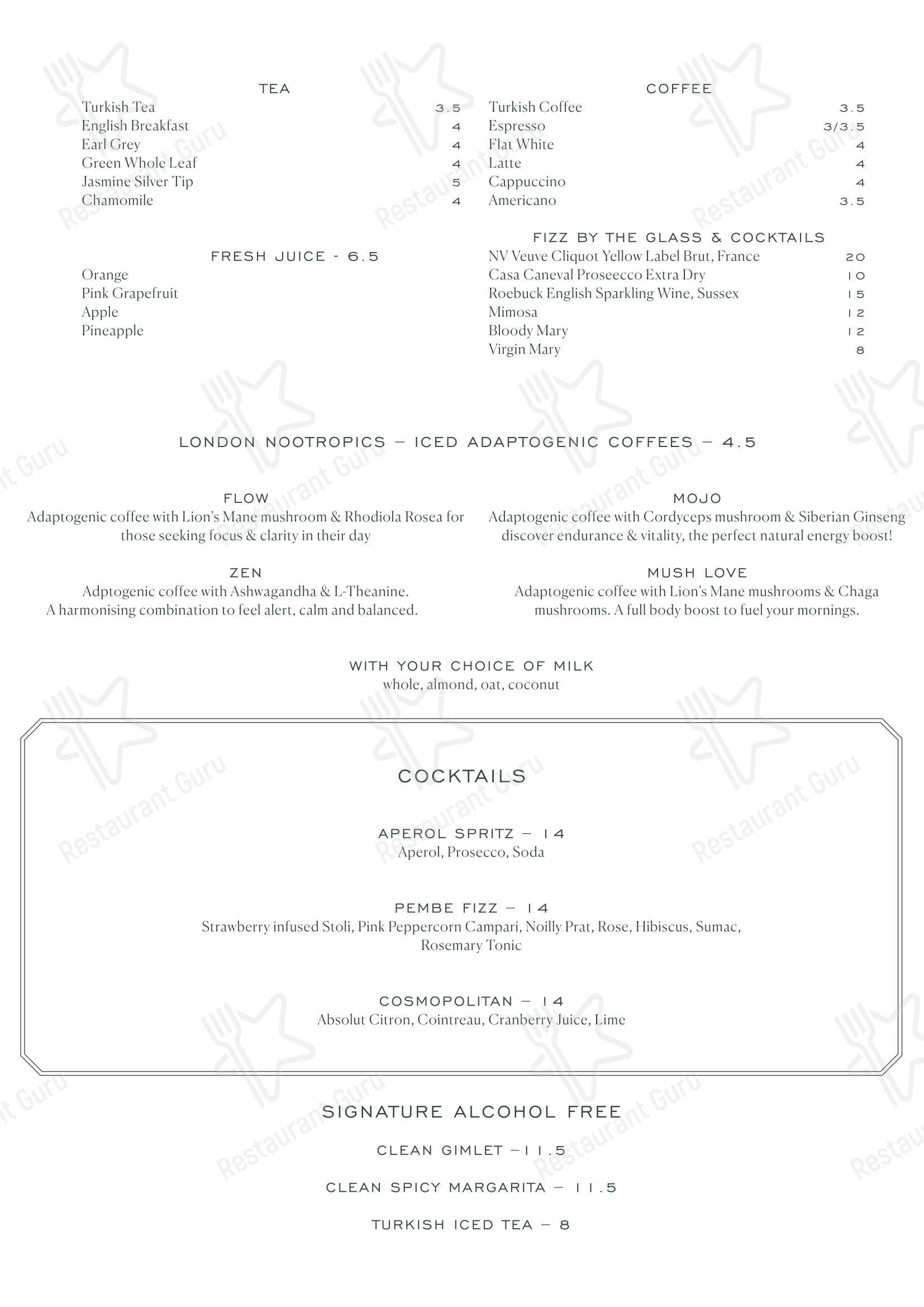Drink menu ресторана LEYDI в Лондоне