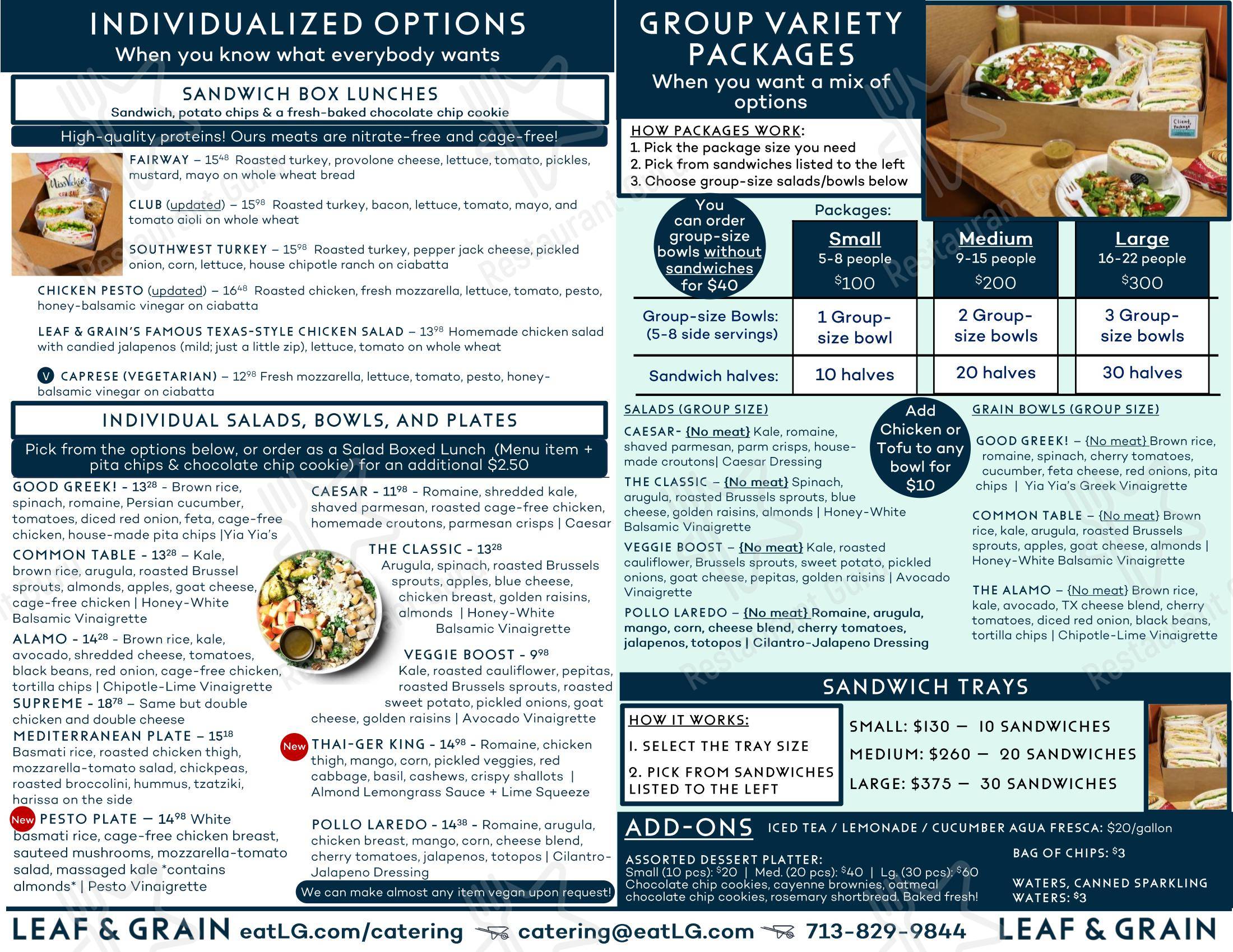 Меню ресторана Leaf & Grain - Takeaway Menu