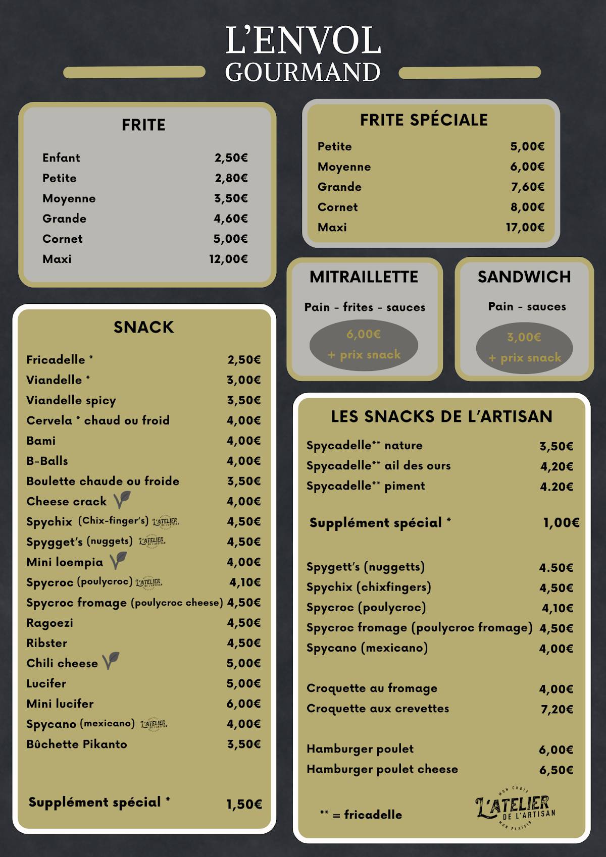 L'envol gourmand - Friterie & traiteur меню
