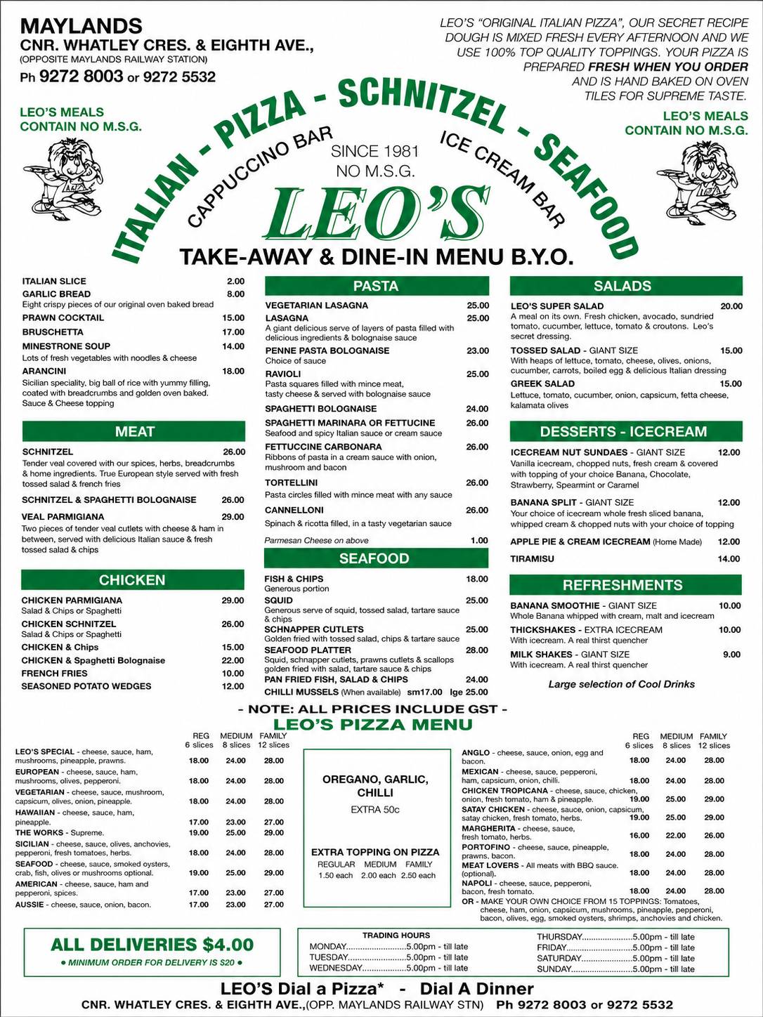 Leo's Pizza меню