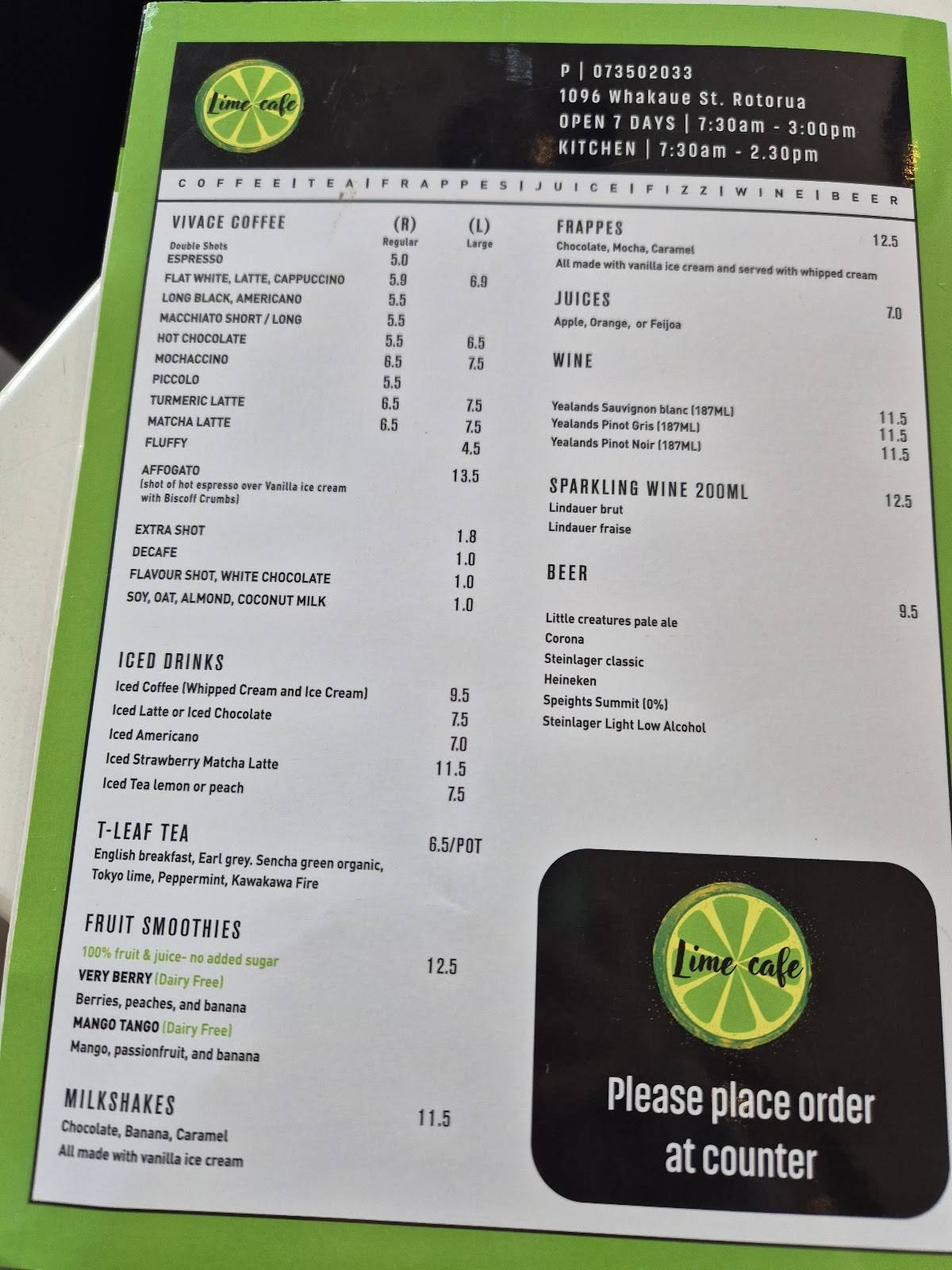 Lime Cafe меню