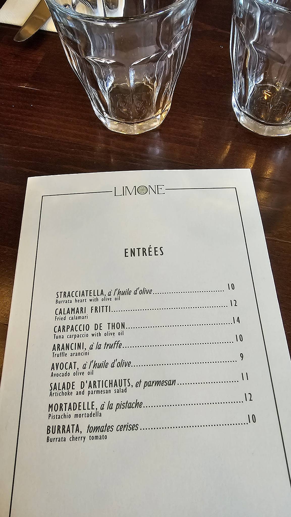 Limone меню