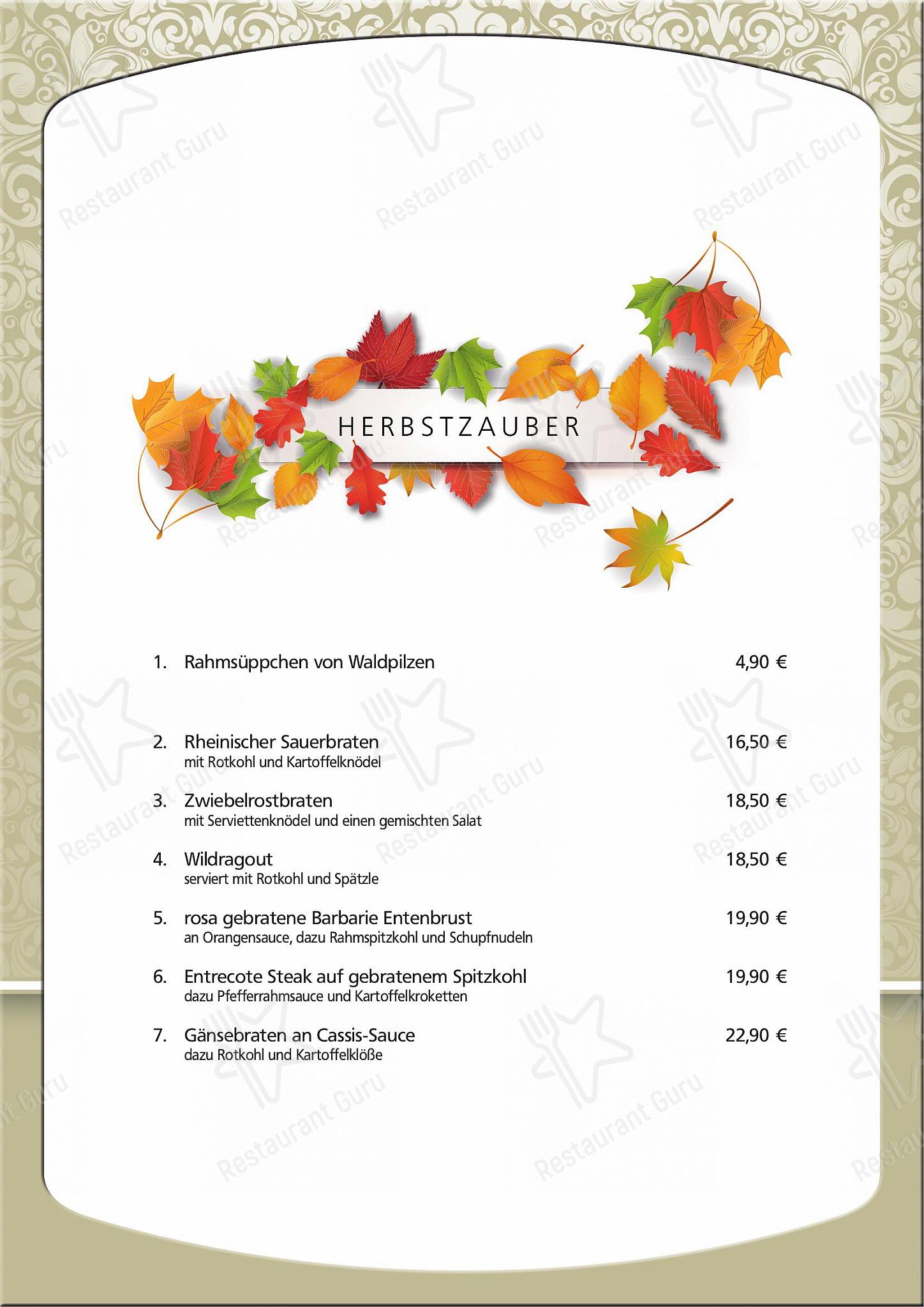 Lindenhof в Ресе - Dinner Menu