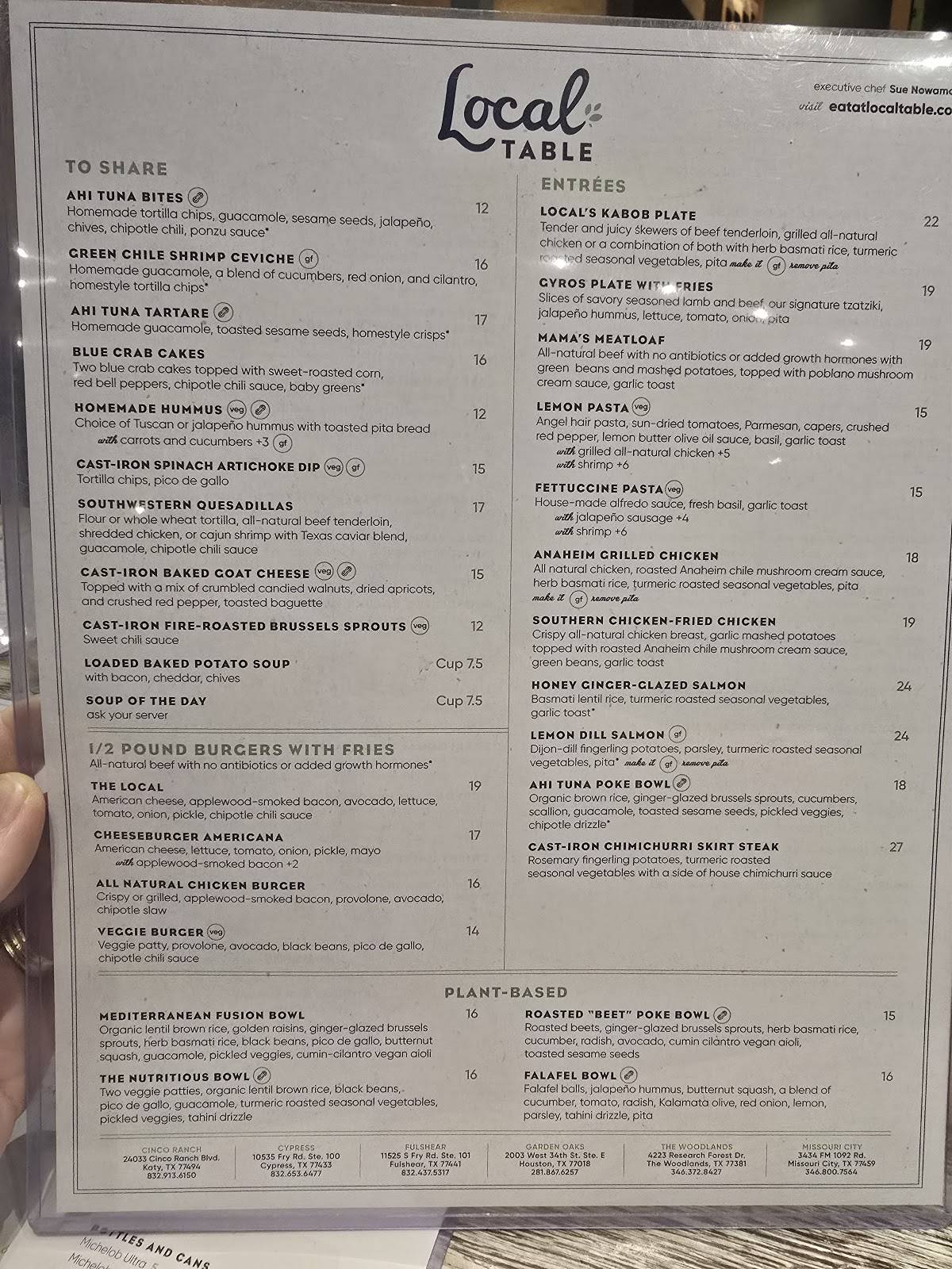 Local Table меню