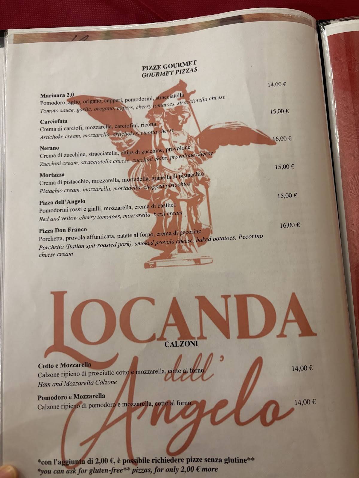 Locanda dell'Angelo Ristorante Pizzeria Braceria меню