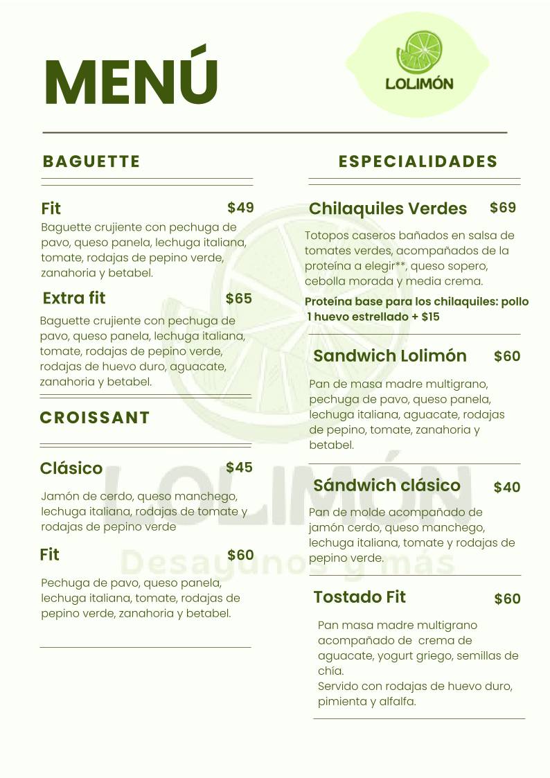 Lolimón меню