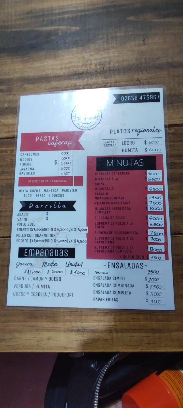 Los Pinos меню