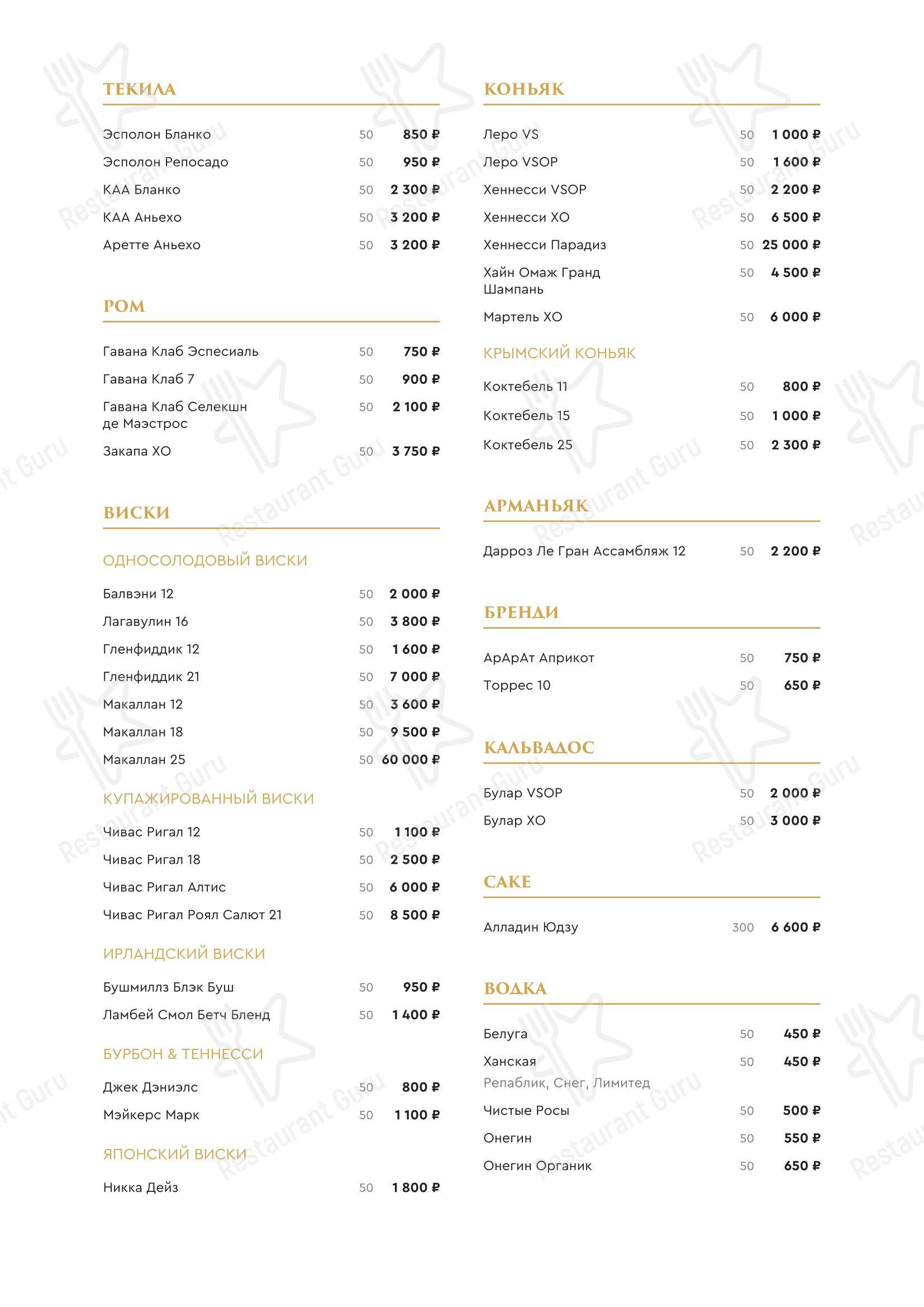 Dinner Menu ресторана Лучано