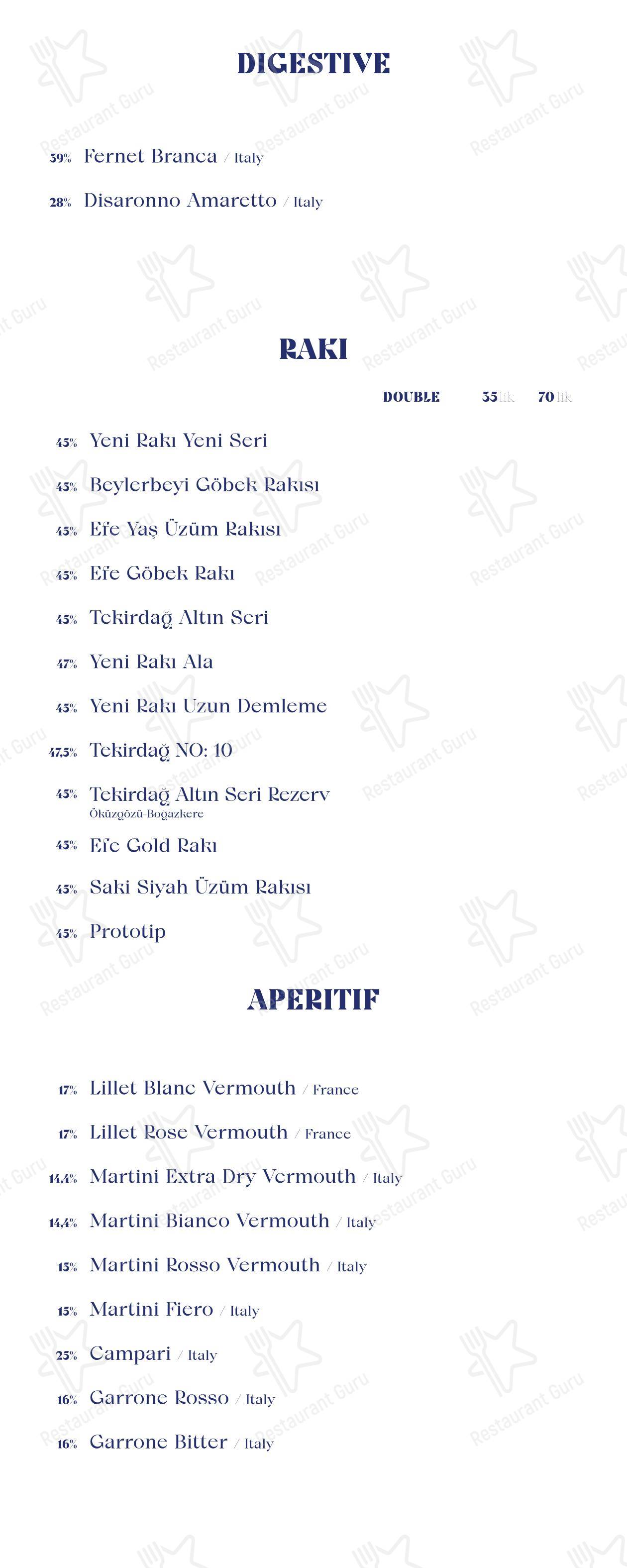 Dinner Menu ресторана Madera İstanbul