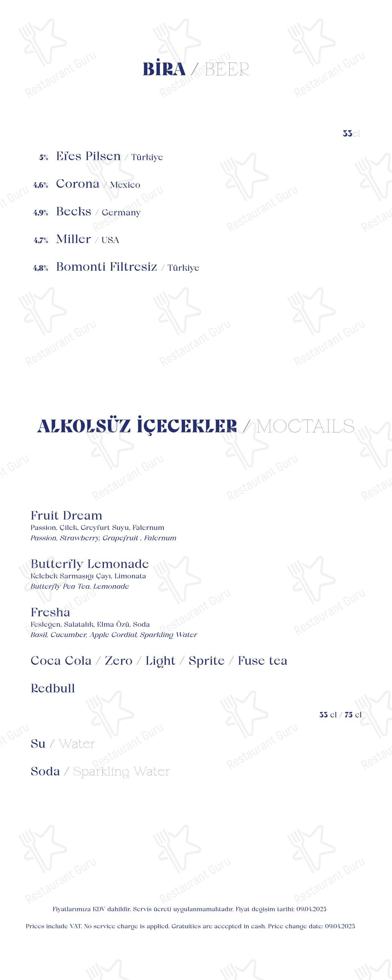 Dinner Menu ресторана Madera İstanbul
