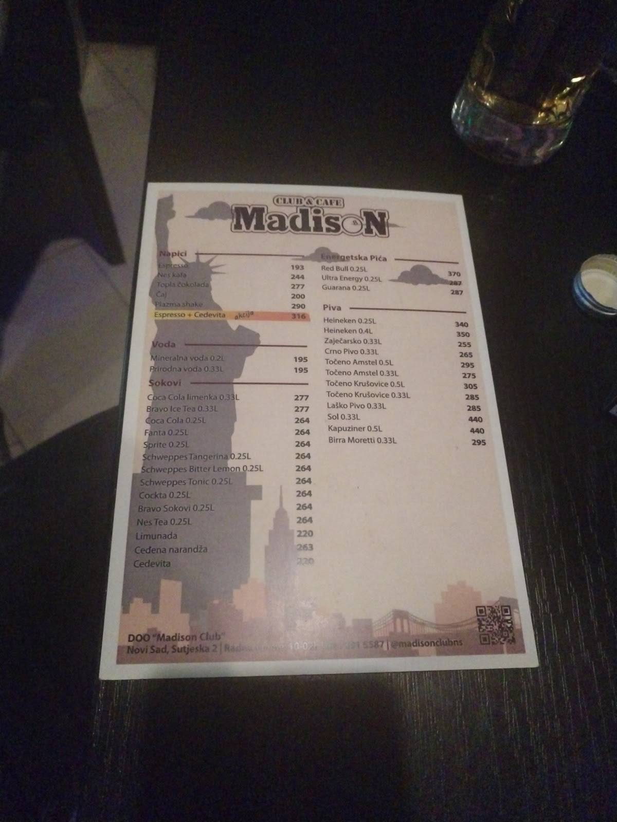Madison club меню