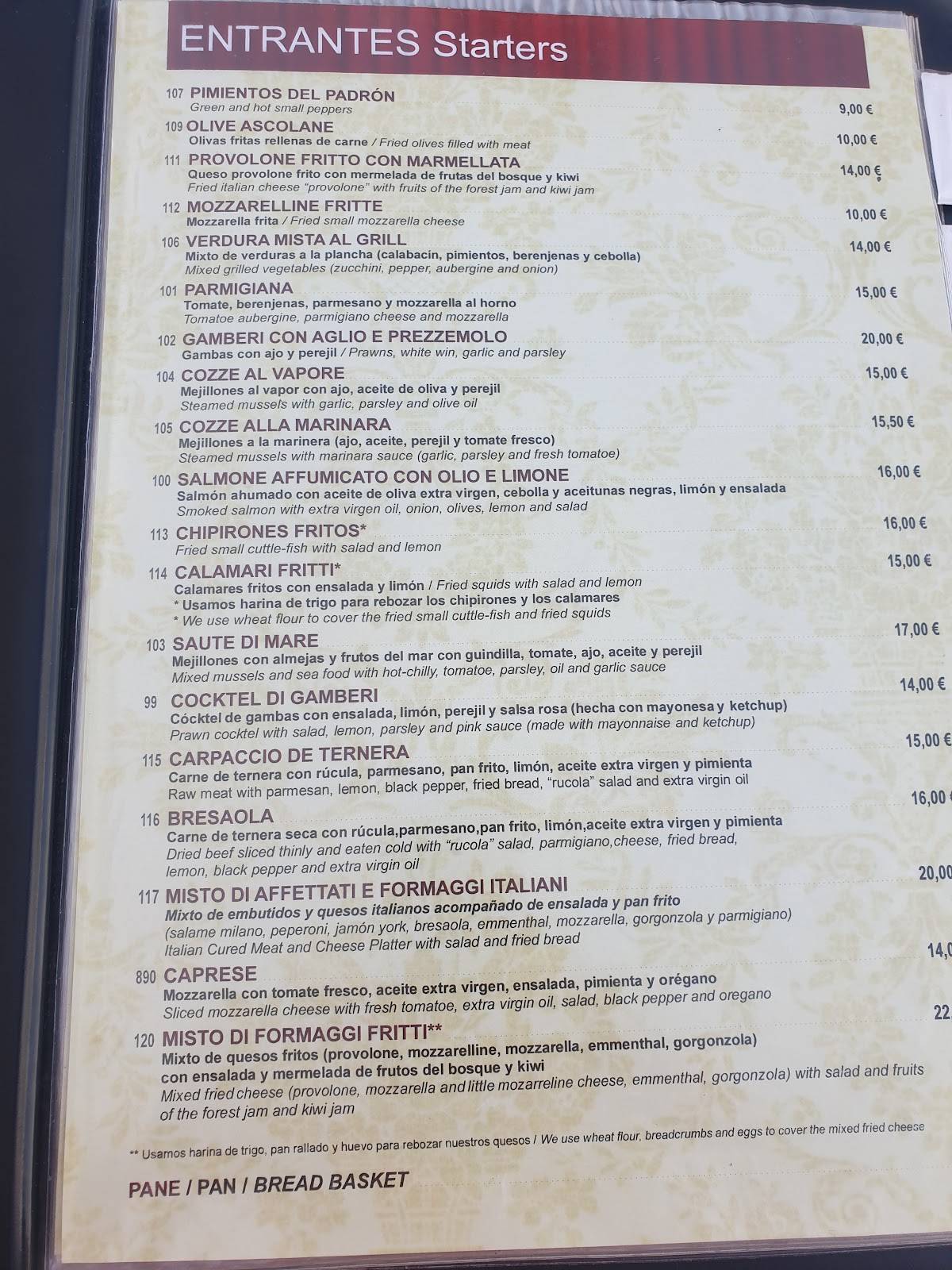 Opera Restaurante Pizzería меню