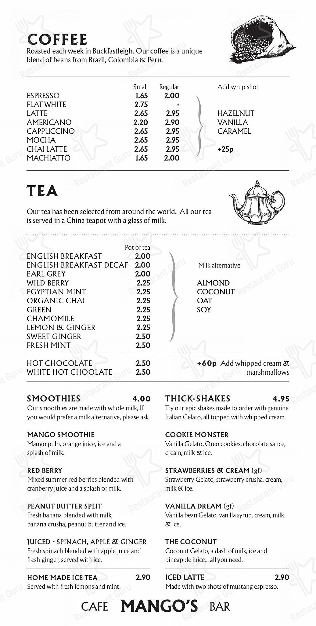 Wine Menu кафе Mango’s Cafe