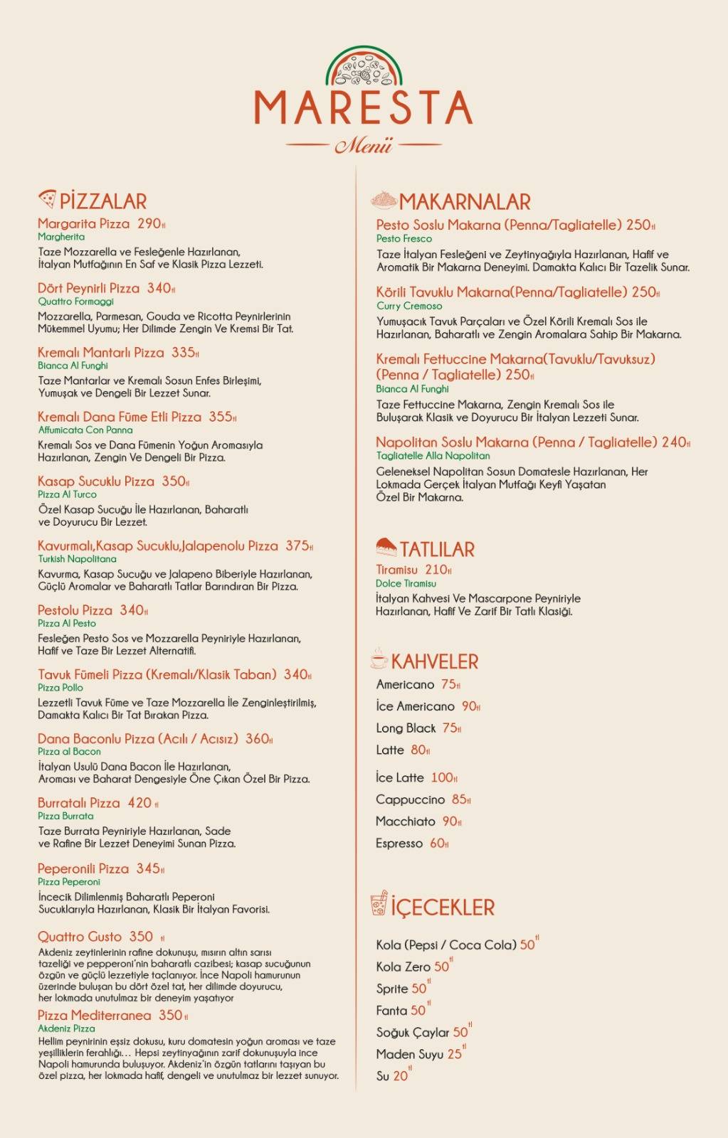 Maresta Italian меню