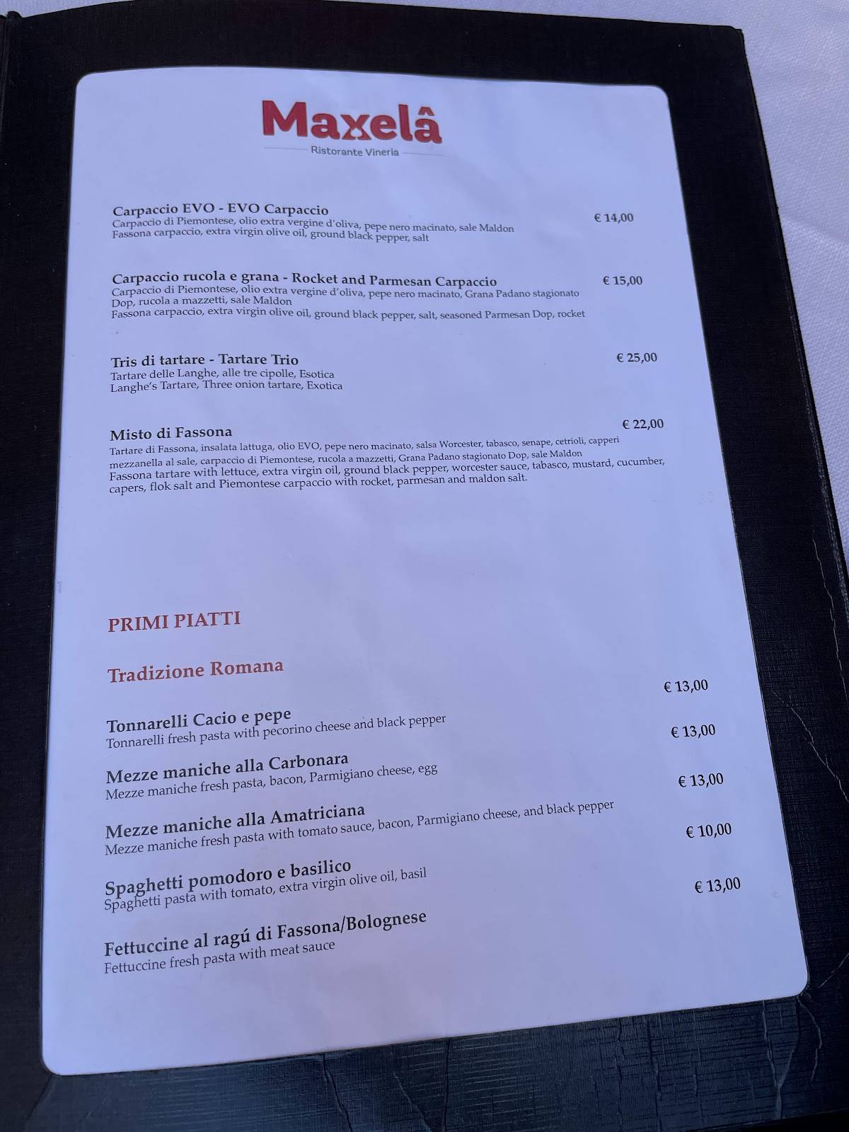 Maxelâ Coppelle - Roma меню