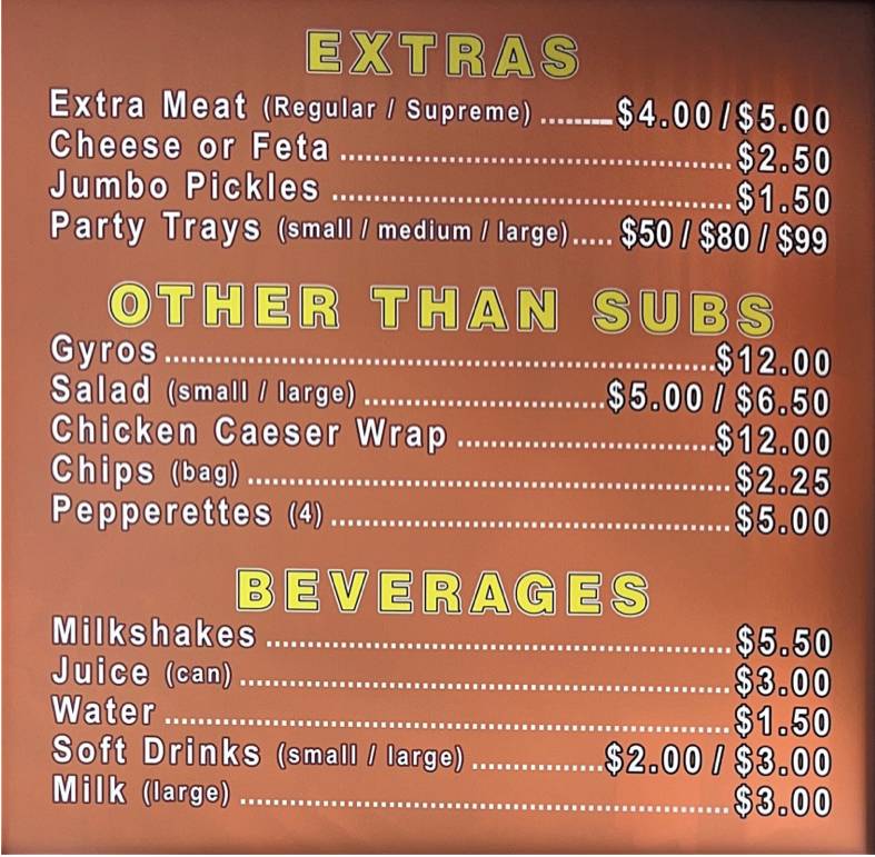 Mike's Subs меню