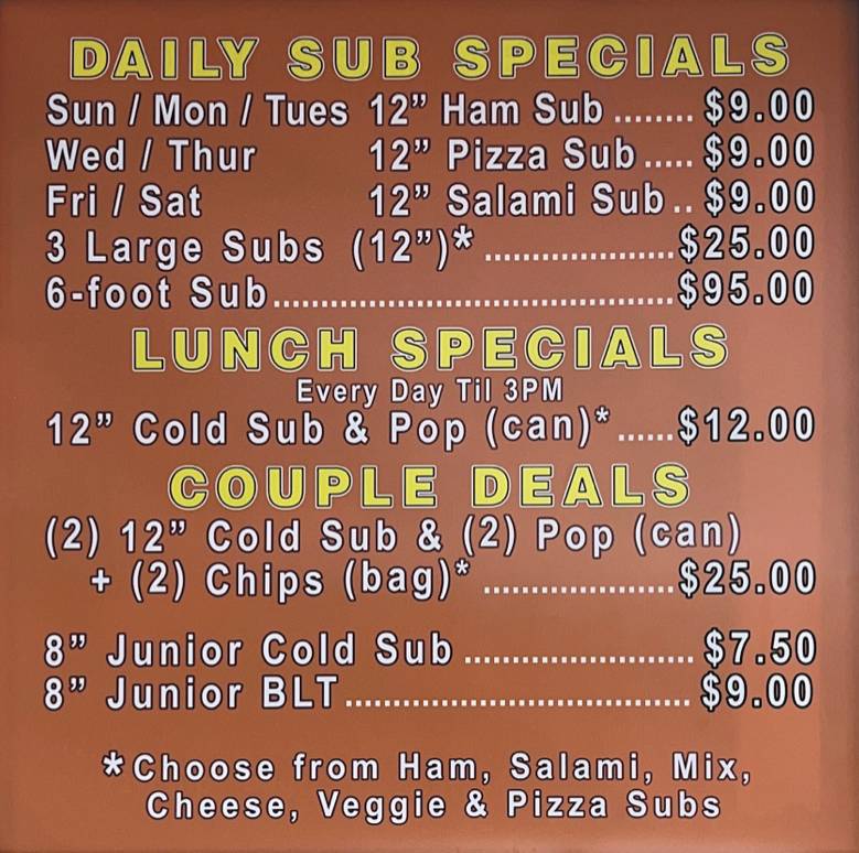Mike's Subs меню
