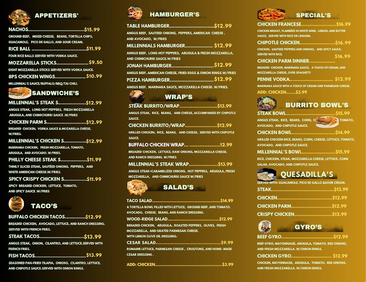Millennials Table меню