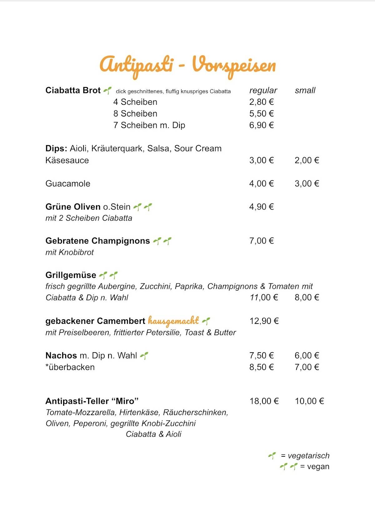Miro - Remscheid меню