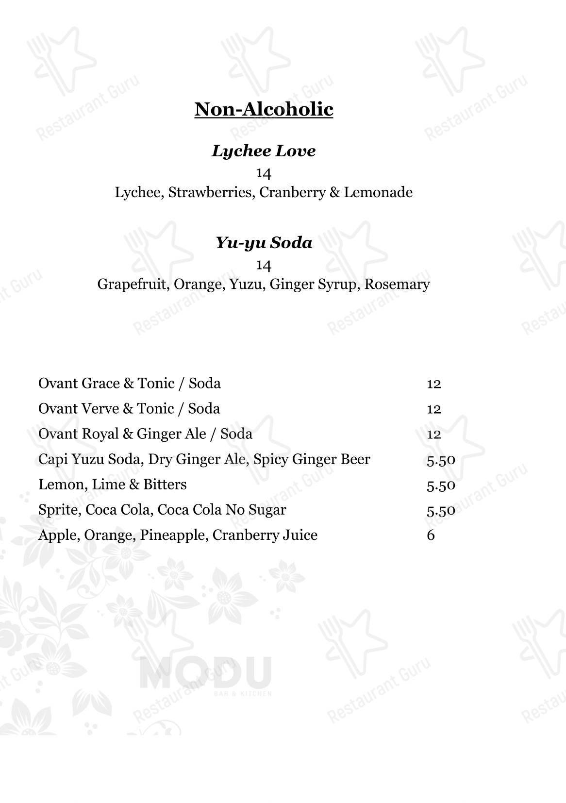 Меню паба и бара Modu Bar & Kitchen