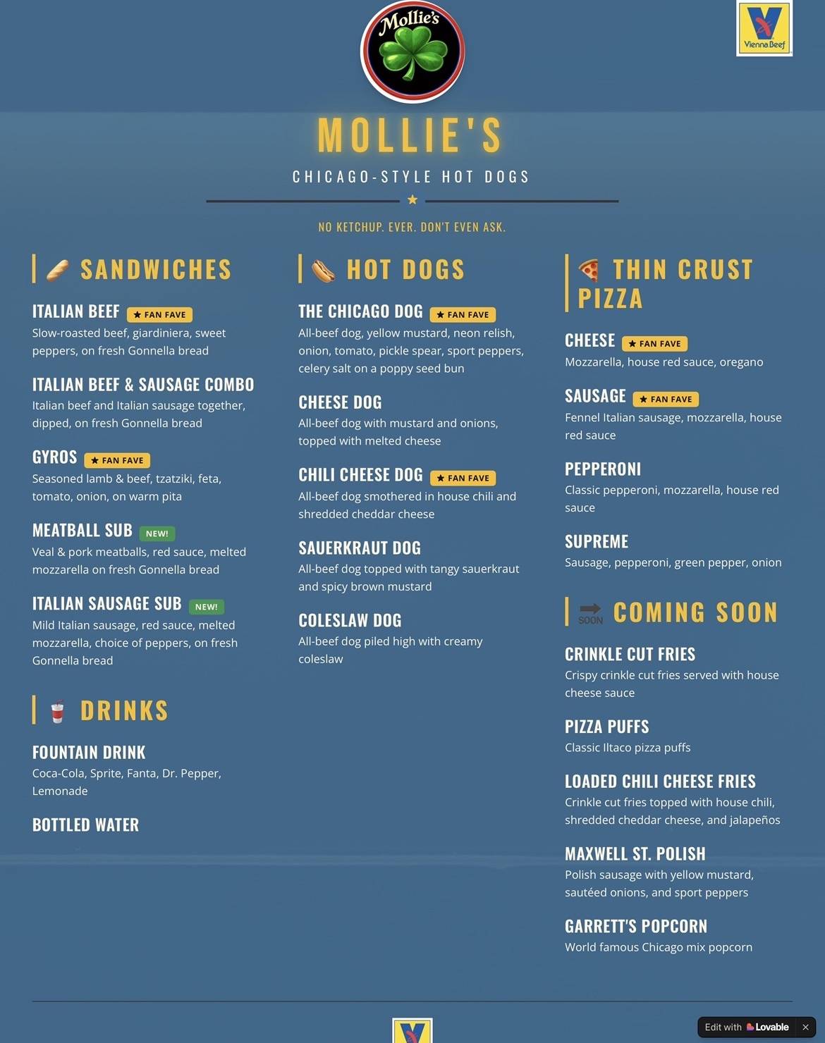 Mollie’s меню
