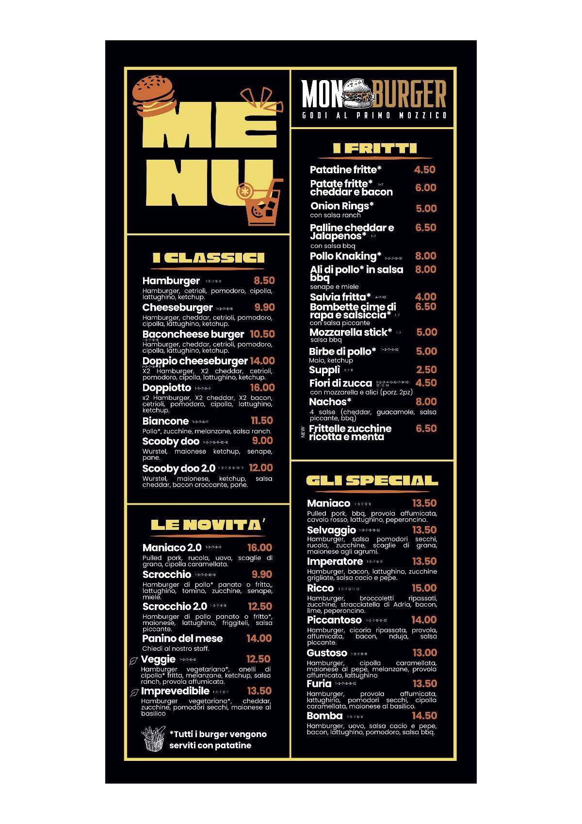 MonBurger Hamburgheria меню