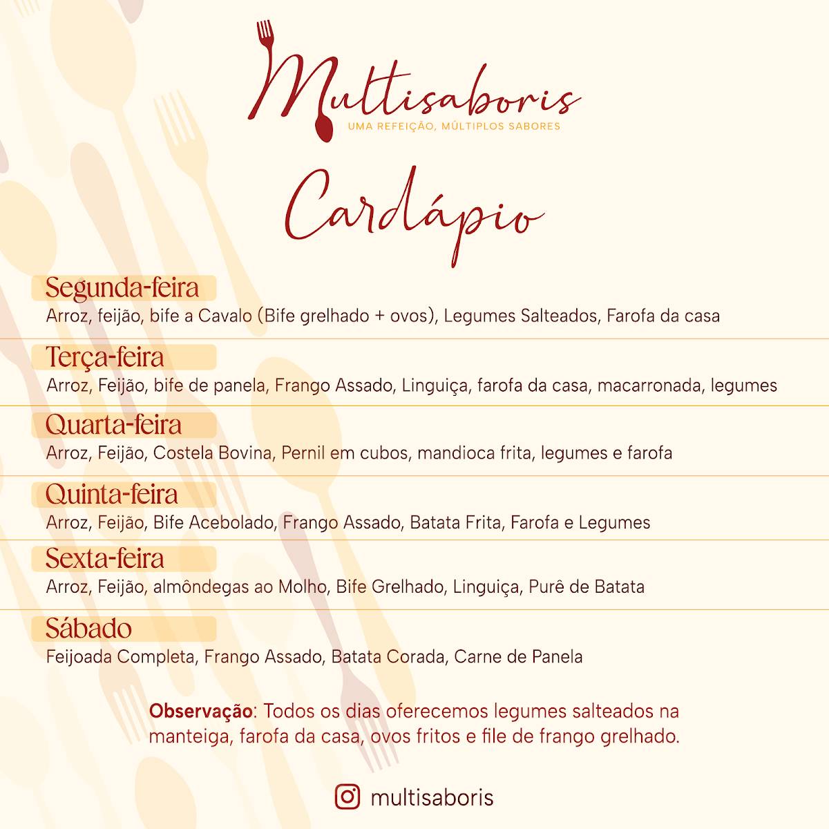 Multisaboris Refeições меню