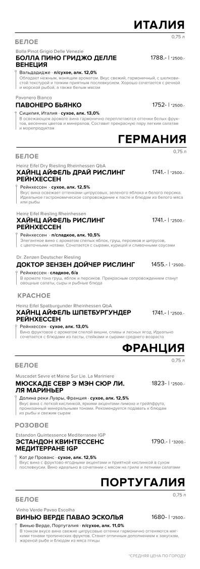 Мускат меню