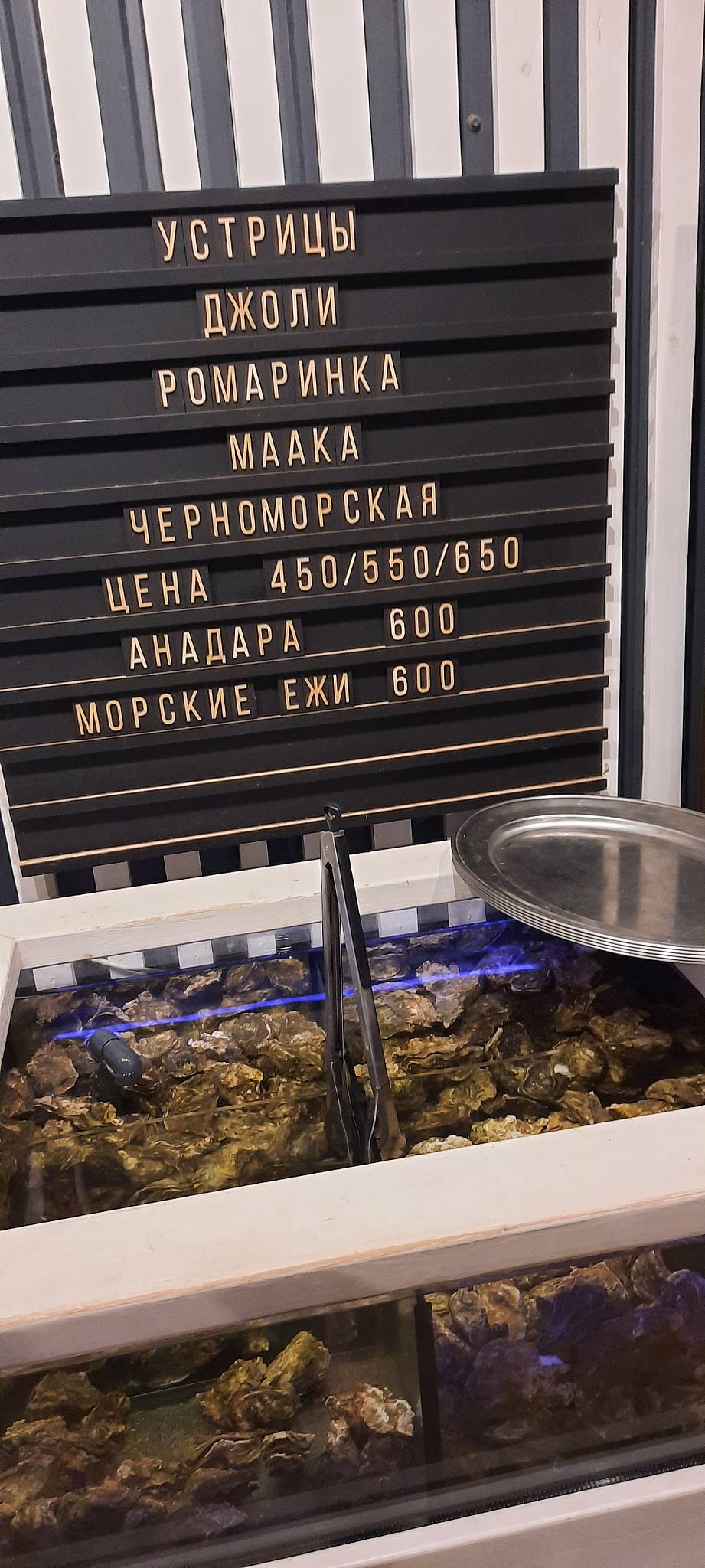 Мидии и Устрицы меню