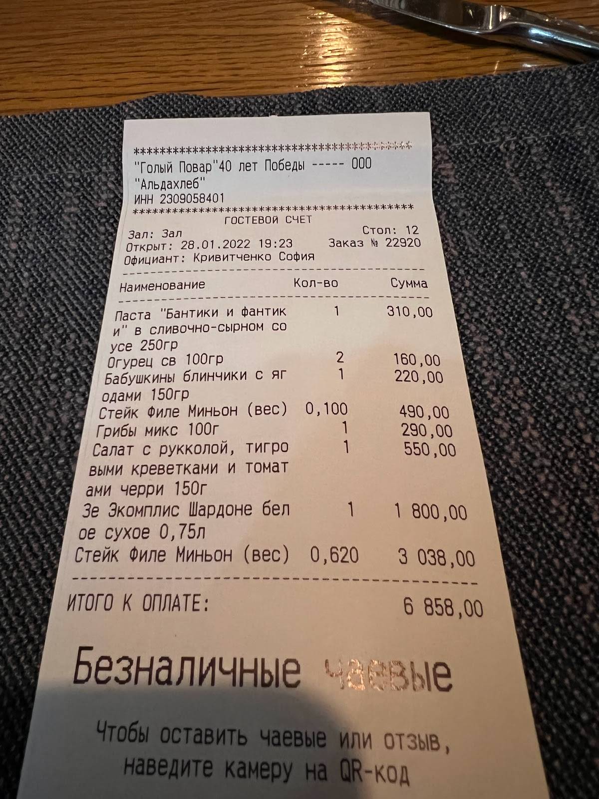 Голый Повар меню