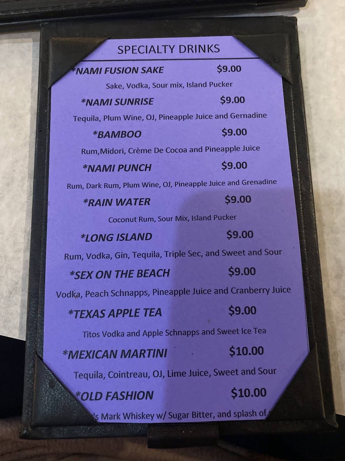 Nami Japanese Steak and Sushi Temple меню