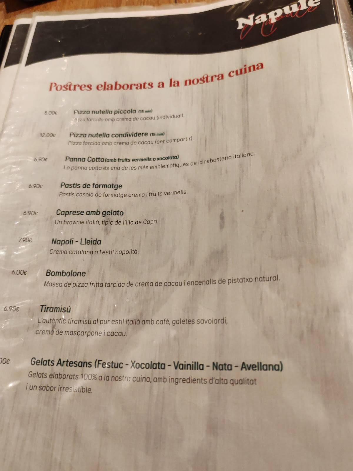 Napulè меню