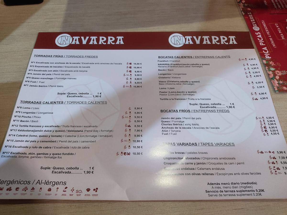 Navarra меню