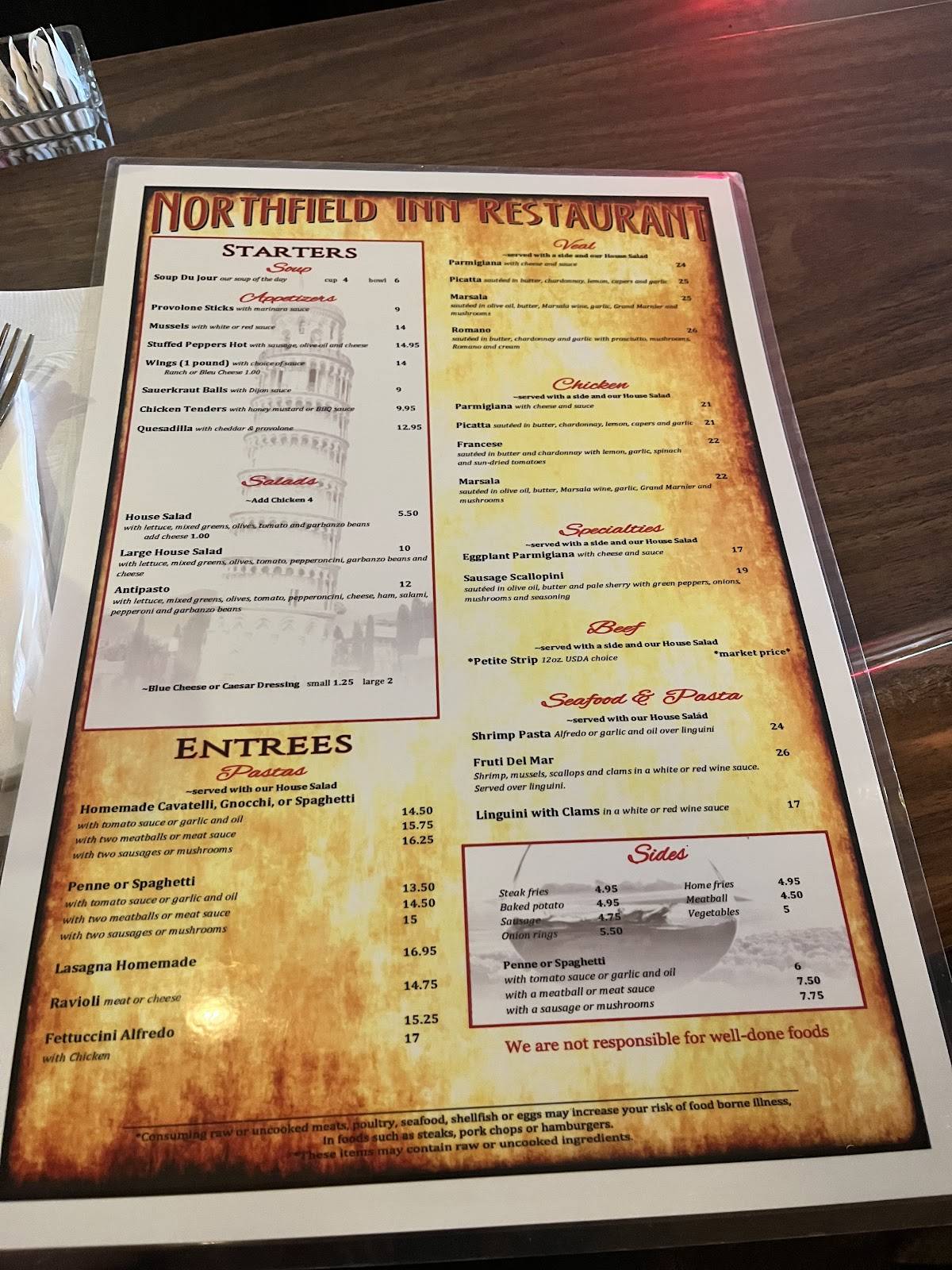 Northfield Inn Restaurant & Lounge меню