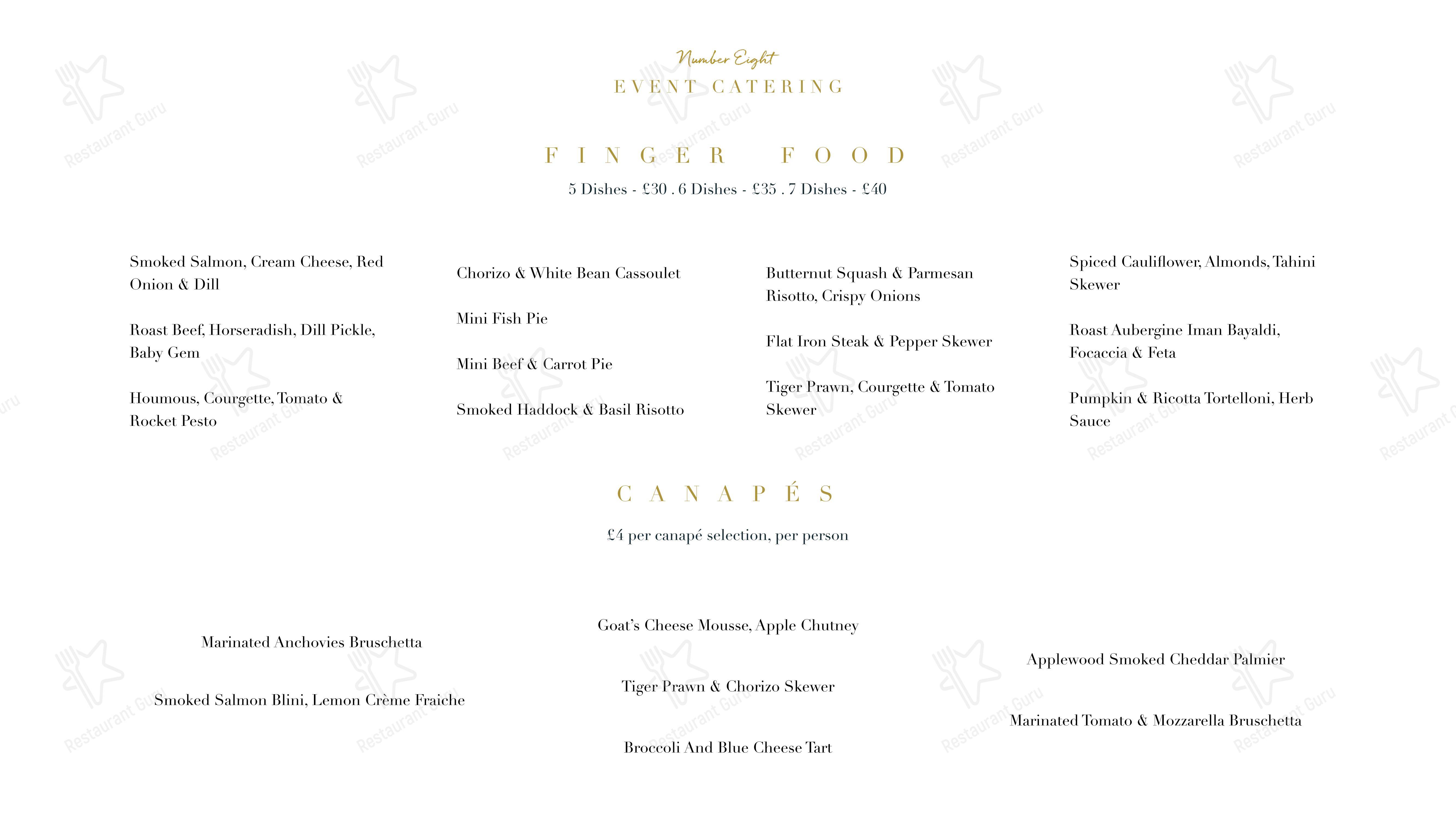 Number Eight в Севеноксе - Menu bistro
