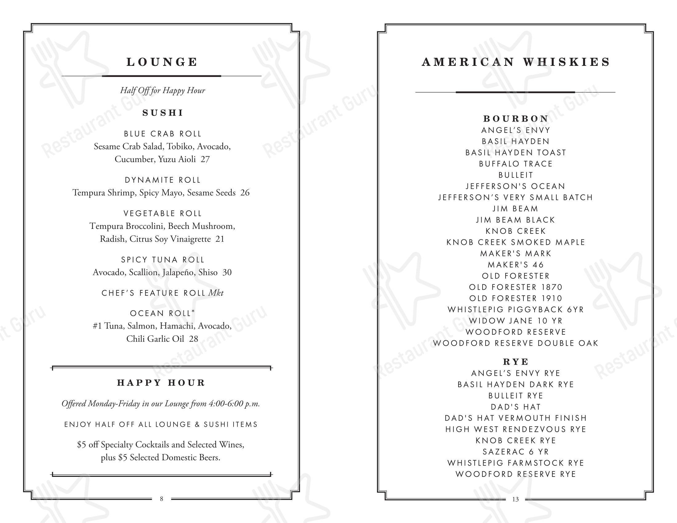 Меню паба и бара Ocean Prime - Takeaway Menu