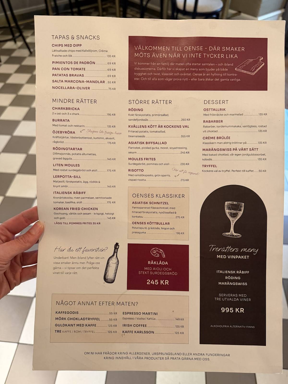 Oense Restaurang меню