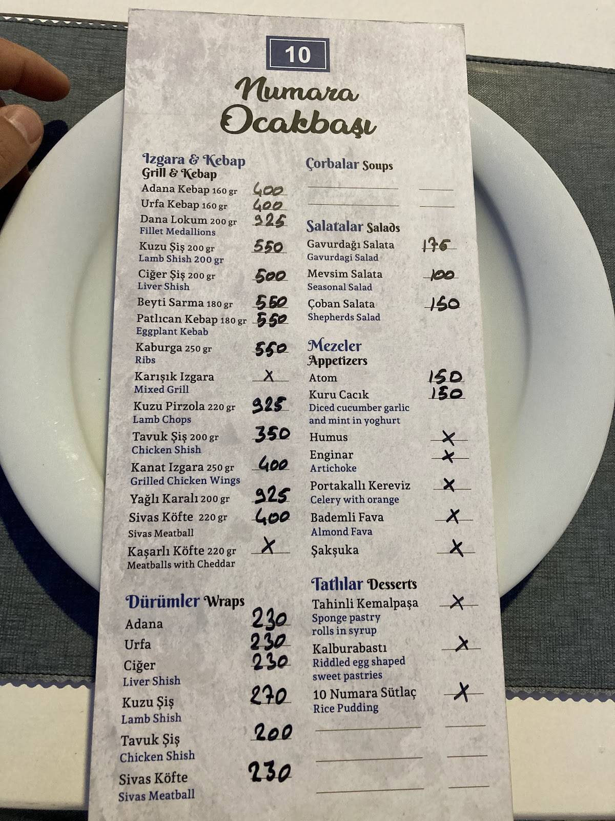 On Numara Ocakbaşı - Datça меню