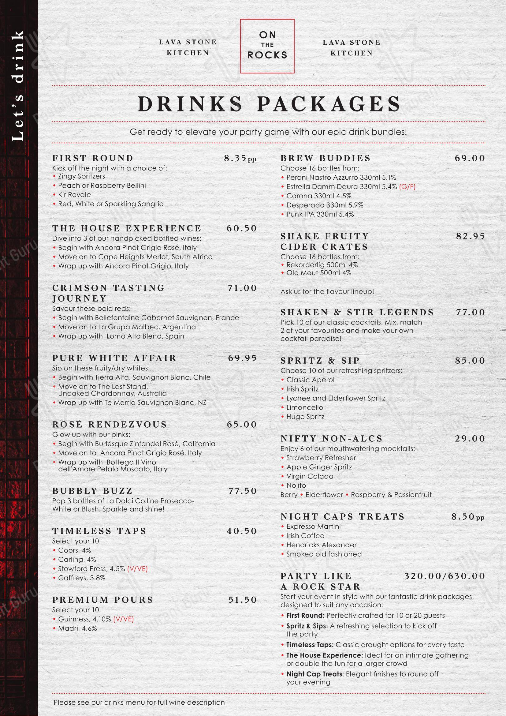 On the Rocks в Рагби - Dinner Menu