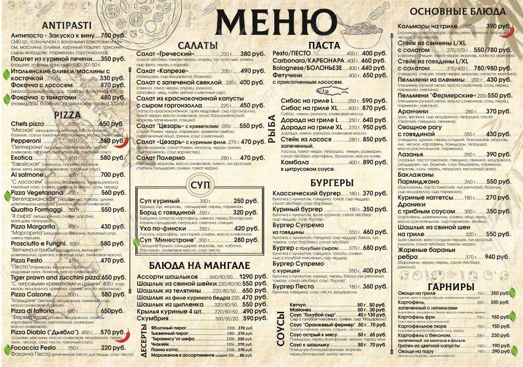 Меню ресторана Магазин натуральных продуктов 