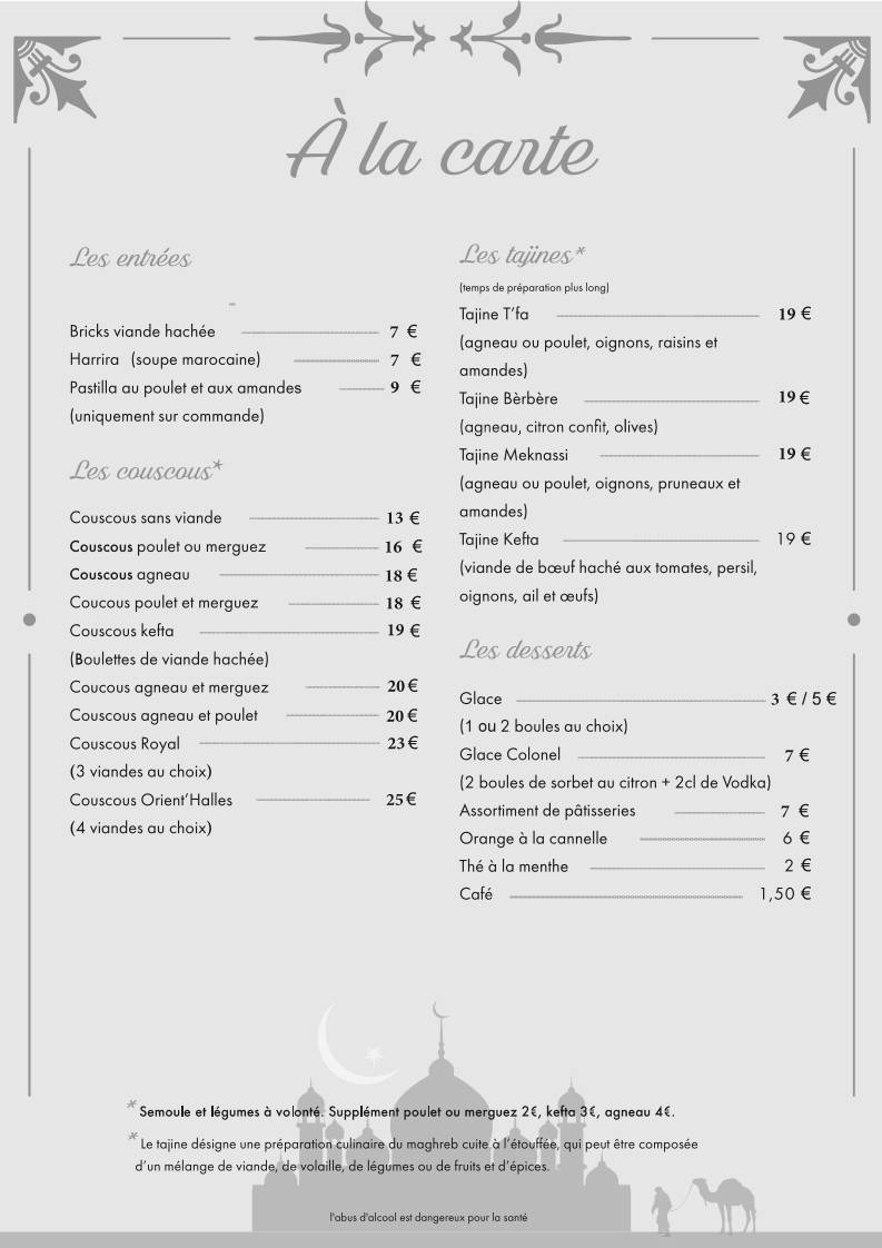 Orient'halles меню