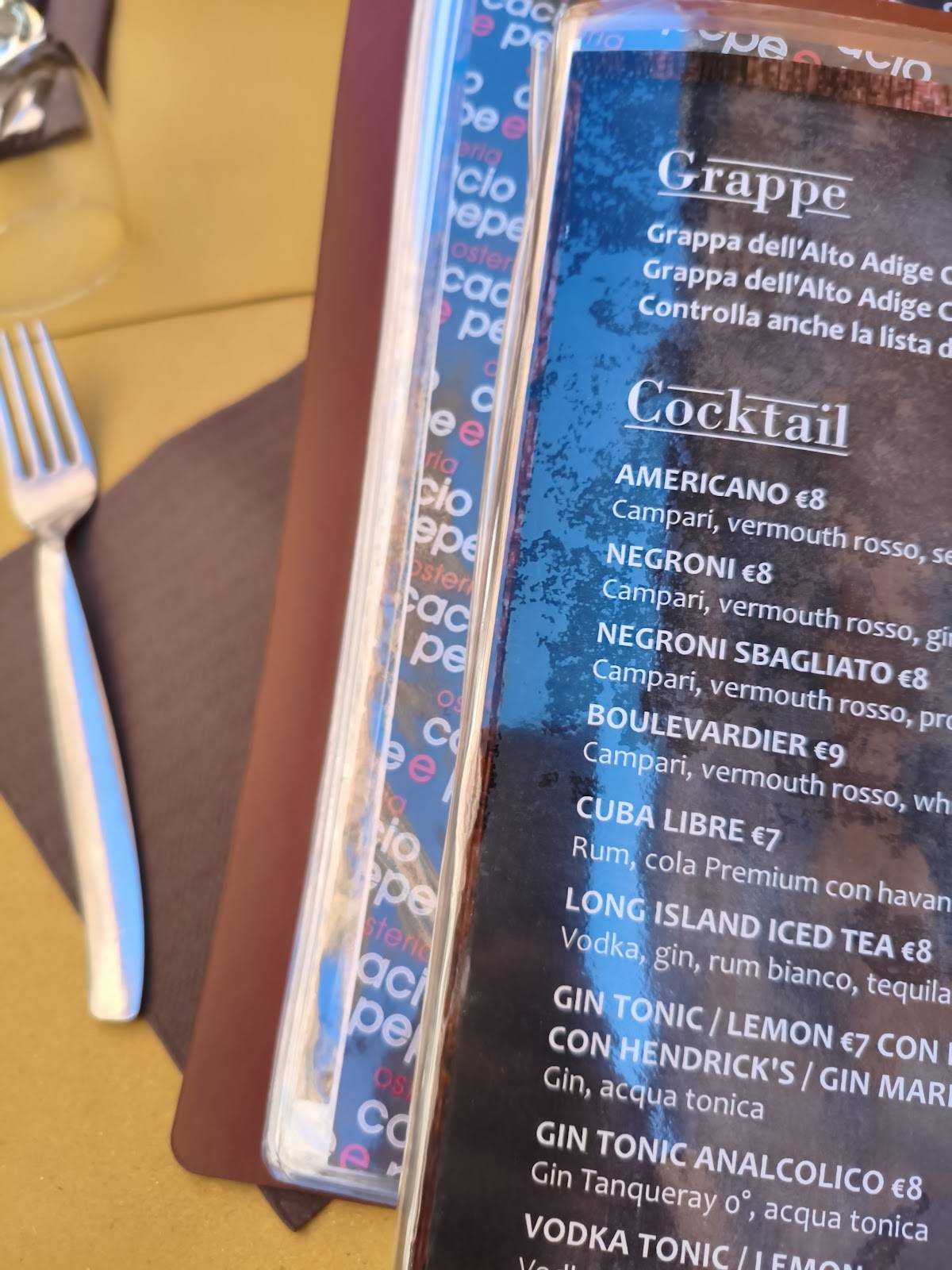 Osteria Cacio e Pepe меню