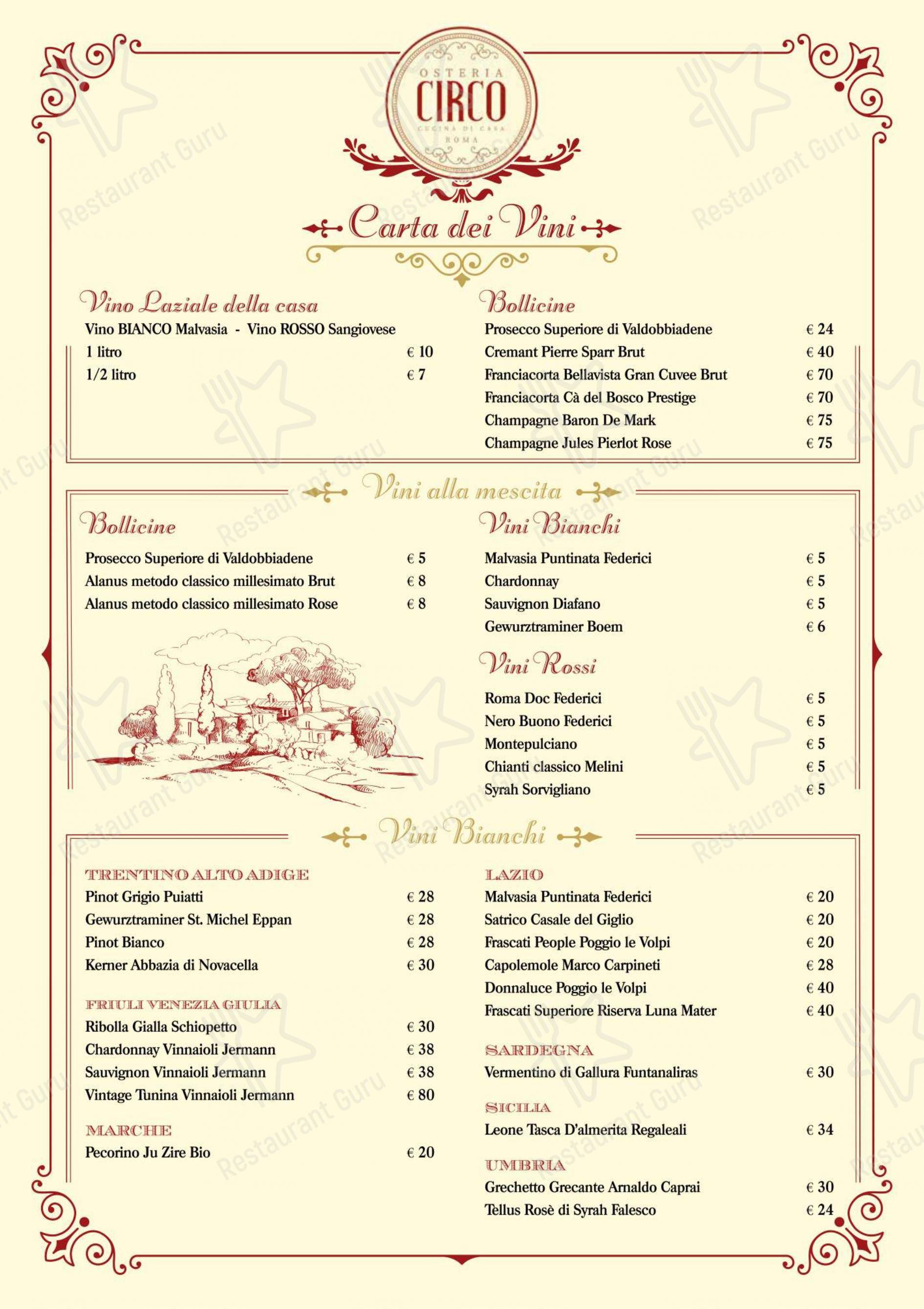 Меню напитков ресторана Osteria Circo