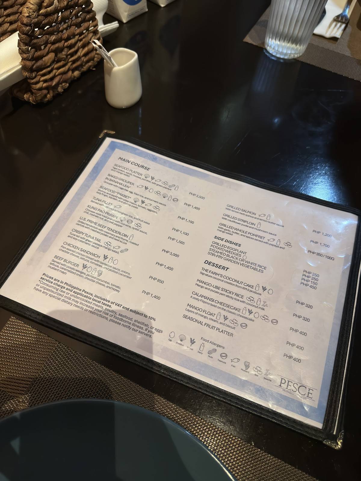 PESCE Pescetarian Restaurant меню