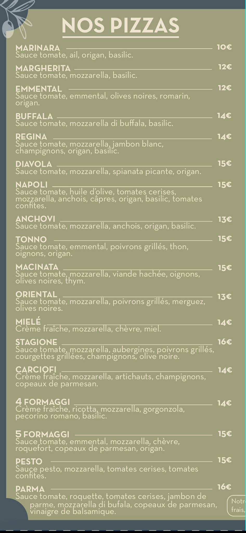 PIZZA ROSSI меню