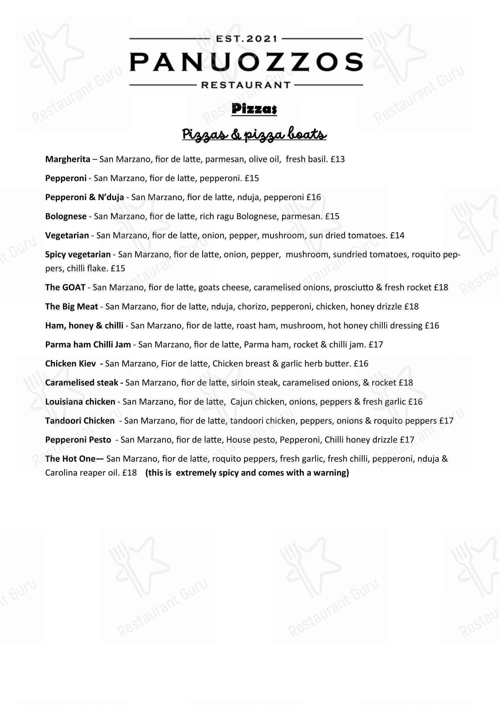 Меню ресторана Panuozzos Restaurant - Lunch Menu