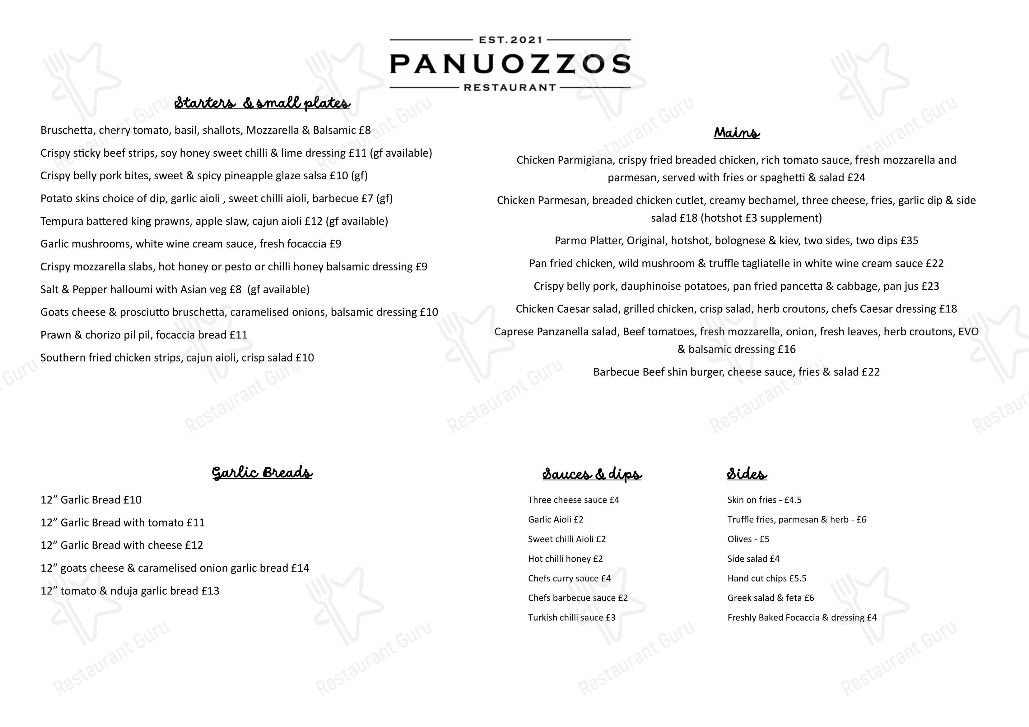 Коктейльная карта ресторана Panuozzos Restaurant